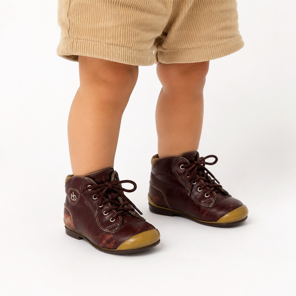 Vintage Babybotte Leather High-Top Lace-Up Babies Shoes Size 21 Burgundy Toe Cap